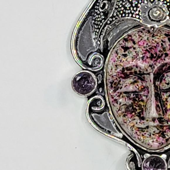 Sterling Silver Pendant with Multicolor Stone Face and Amethyst Accents - Picture 9 of 12
